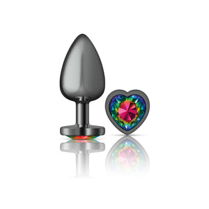 Cheeky Charms-Gunmetal Metal Butt Plug- Heart-Rainbow-Small/Medium/Lg