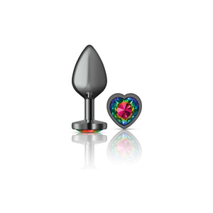 Cheeky Charms-Gunmetal Metal Butt Plug- Heart-Rainbow-Small/Medium/Lg