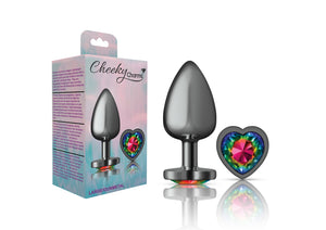 Cheeky Charms-Gunmetal Metal Butt Plug- Heart-Rainbow-Small/Medium/Lg