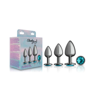 Cheeky Charms - Metal Butt Plug Gunmetal - Round - Deep Purple/Teal - Anal Trainer Kit