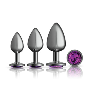 Cheeky Charms - Metal Butt Plug Gunmetal - Round - Deep Purple/Teal - Anal Trainer Kit