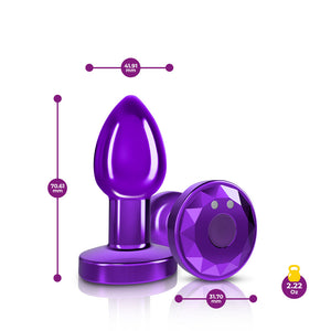 Cheeky Charms - Rechargeable Vibrating Metal Butt  Plug With Remote Control - Purple/Pink/Red/Black - Small