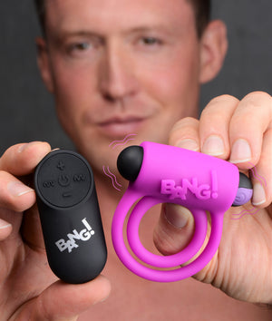 Bang - Silicone Cock Ring and Bullet With Remote  Control - Black/Pink/Purple/Blue