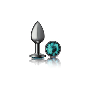 Cheeky Charms-Gunmetal Metal Butt Plug- Round-Teal-Small/Med/Lg