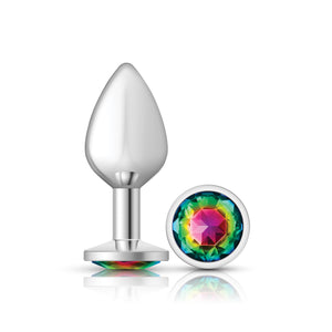 Cheeky Charms-Silver Metal Butt Plug- Round-Rainbow-Small/Med/Lg