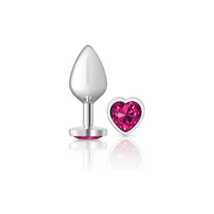 Cheeky Charms-Silver Metal Butt Plug- Heart-Bright Pink-Small/Med/Lg