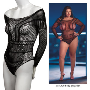 Scandal Off the Shoulder Body Suit - One Size/Plus Size - Black